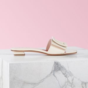 Roger Vivier Women Covered Buckle Mules in Patent Leather-White