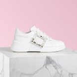 Roger Vivier Women Viv Skate Strass Buckle Sneakers in Soft Leather-White