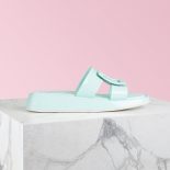 Roger Vivier Women Vivier Slide Covered Buckle Mules in Patent Leather-Aqua