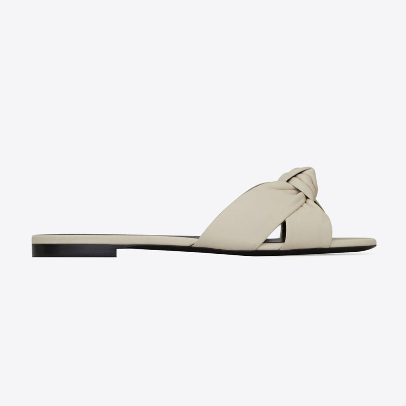 Saint Laurent YSL Women Bianca Flat Mules in Smooth Leather-Black