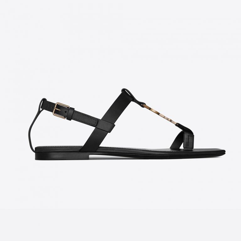 Saint Laurent YSL Women Cassandra Flat Sandals in Smooth Leather with ...