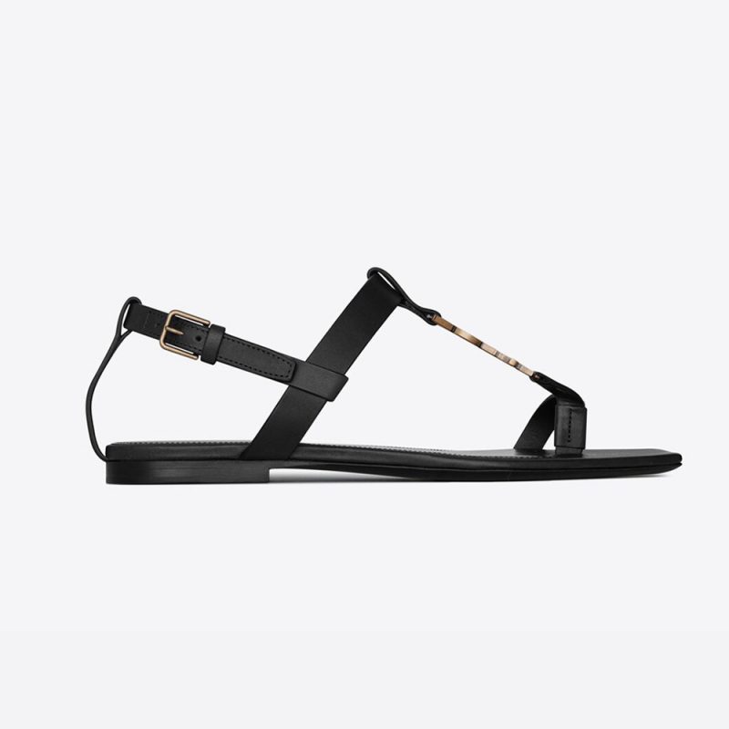 Saint Laurent YSL Women Cassandra Flat Sandals in Patent Leather with ...