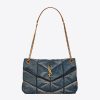 Saint Laurent YSL Women Puffer Small Bag in Quilted Vintage Denim and Suede