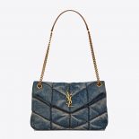 Saint Laurent YSL Women Puffer Small Bag in Quilted Vintage Denim and Suede