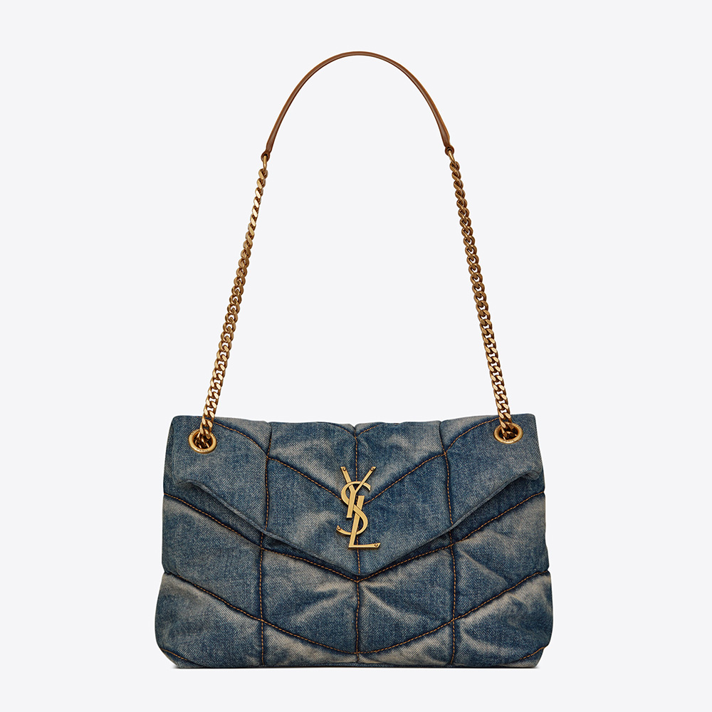 Saint Laurent YSL Women Puffer Small Bag in Quilted Vintage Denim and Suede 1 Saint Laurent YSL Women Puffer Small Bag in Quilted Vintage Denim and Suede