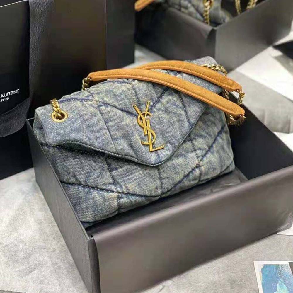 Saint Laurent YSL Women Puffer Small Bag in Quilted Vintage Denim and Suede 4 Saint Laurent YSL Women Puffer Small Bag in Quilted Vintage Denim and Suede - Image 4