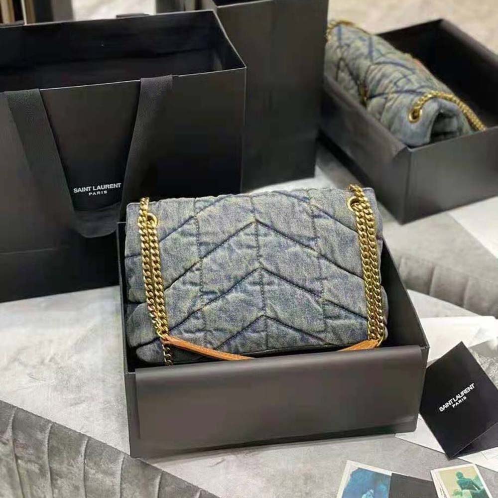 Saint Laurent YSL Women Puffer Small Bag in Quilted Vintage Denim and Suede 5 Saint Laurent YSL Women Puffer Small Bag in Quilted Vintage Denim and Suede - Image 5