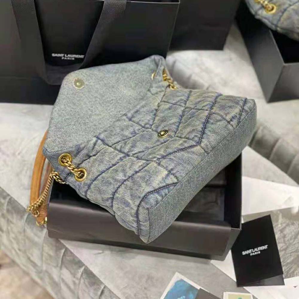 Saint Laurent YSL Women Puffer Small Bag in Quilted Vintage Denim and Suede 8 Saint Laurent YSL Women Puffer Small Bag in Quilted Vintage Denim and Suede - Image 8