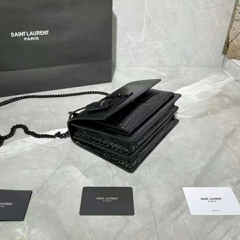 Saint Laurent YSL Women Sunset Medium in Crocodile Embossed Shiny Leather 5 Saint Laurent YSL Women Sunset Medium in Crocodile Embossed Shiny Leather - Image 5