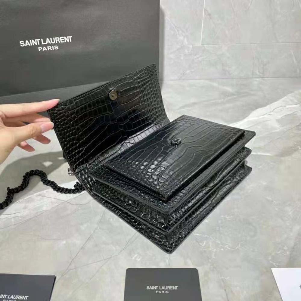 Saint Laurent YSL Women Sunset Medium in Crocodile Embossed Shiny Leather 4 Saint Laurent YSL Women Sunset Medium in Crocodile Embossed Shiny Leather - Image 4