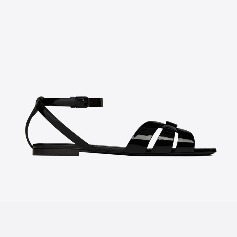 Saint Laurent YSL Women Tribute Flat Sandals in Smooth Leather