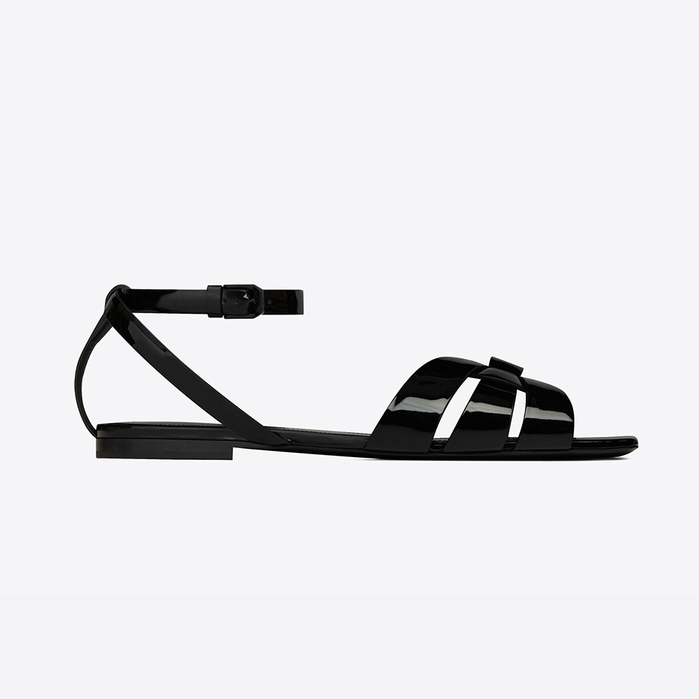 Saint Laurent YSL Women Tribute Flat Sandals in Smooth Leather