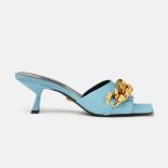 Versace Women Medusa Chain Mid-heel Naplak Mules-Blue