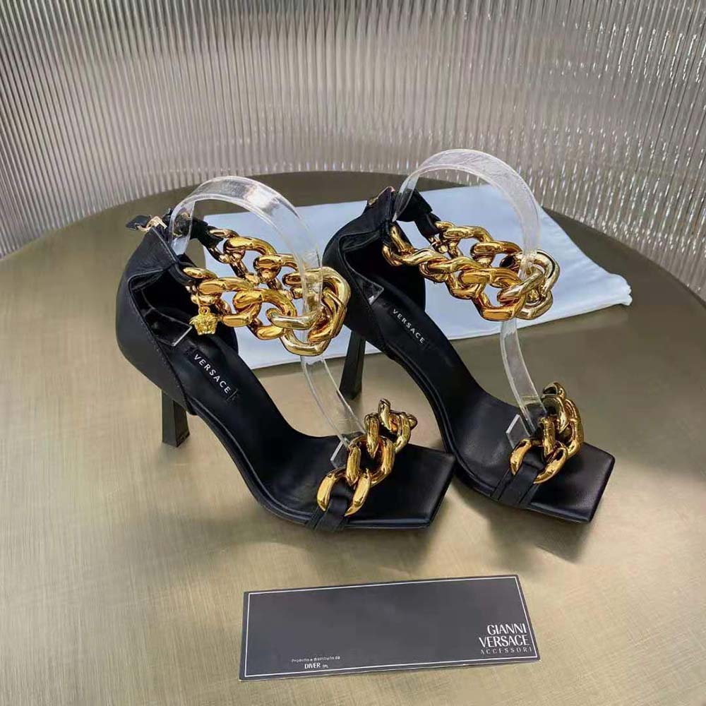 New Versace Gold Black Triple Platform Swarovski Heels Crystals Medusa |  Trillionaire Diamond