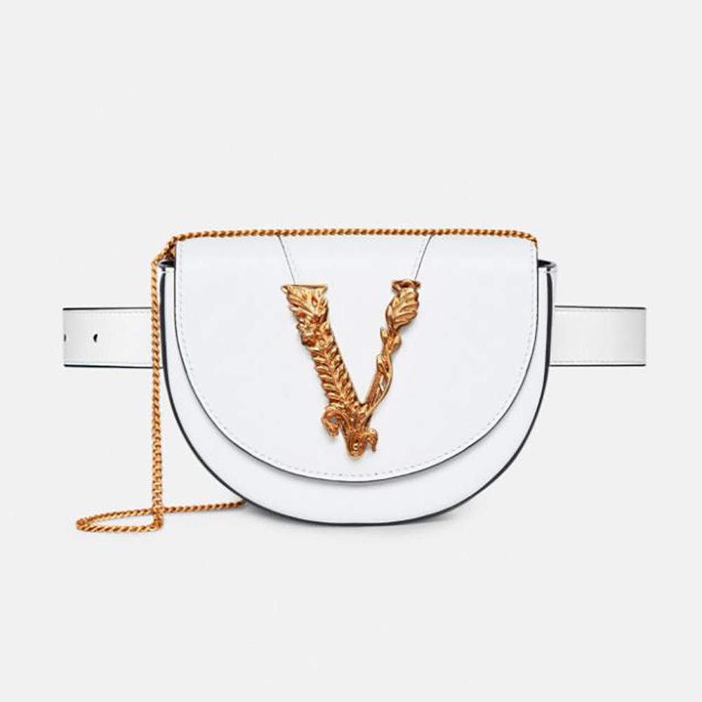 Versace Women Virtus Belt Bag in Calfskin Leather-White