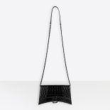 Balenciaga Women Hourglass Chain Bag in Black Shiny Crocodile Embossed Leather