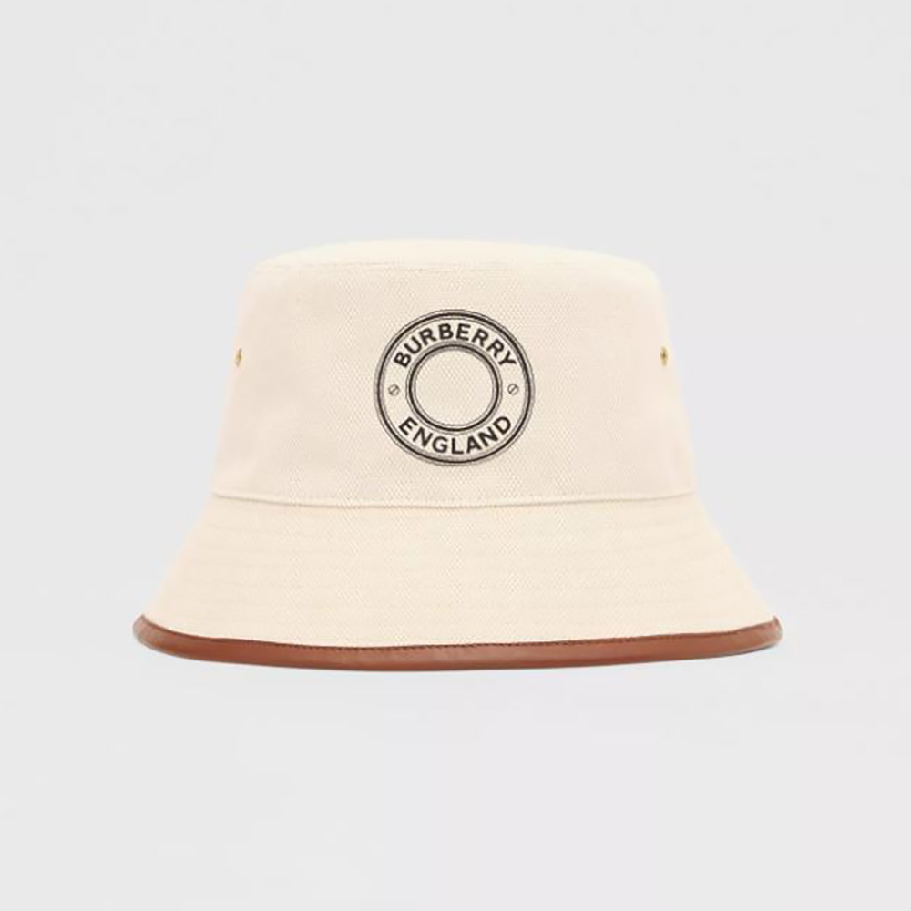 Burberry Women Leather Trim Logo Graphic Canvas Bucket Hat