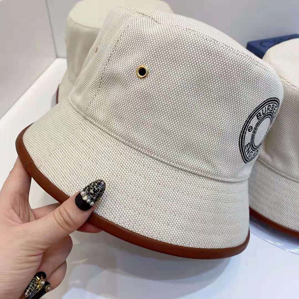 Burberry Women Leather Trim Logo Graphic Canvas Bucket Hat