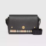 Burberry Women Leather and Vintage Check Note Crossbody Bag-Black