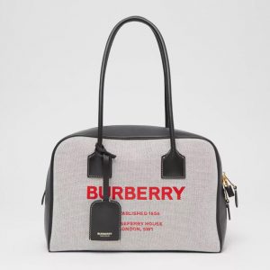 Burberry Women Medium Horseferry Print Cotton Canvas Half Cube Bag-black