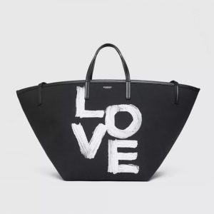 Burberry Women Medium Love Print Cotton Beach Tote-Black