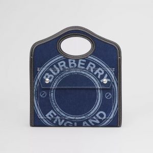 Burberry Women Mini Logo Graphic Denim and Leather Pocket Bag