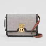 Burberry Women Small Tri-tone Canvas and Leather TB Bag-Black