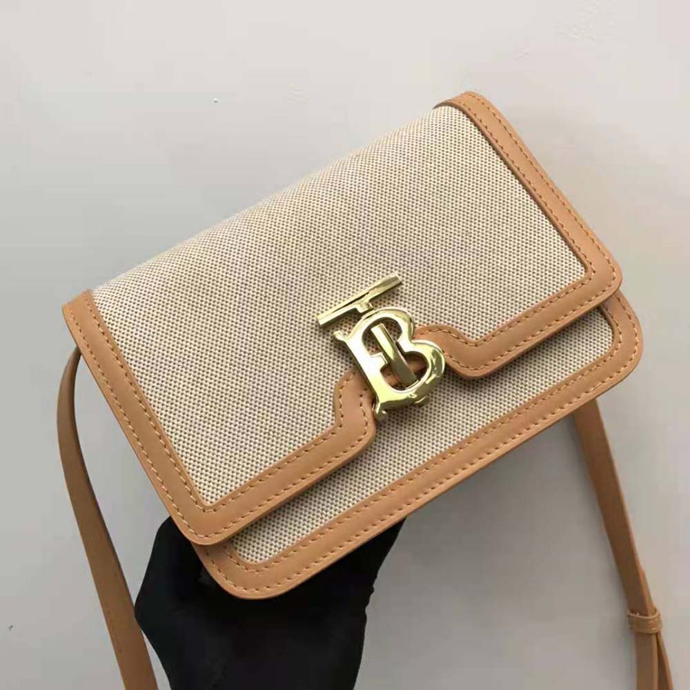 Burberry Women Small Two-tone Canvas and Leather TB Bag-Yellow 3 Burberry Women Small Two-tone Canvas and Leather TB Bag-Yellow - Image 3