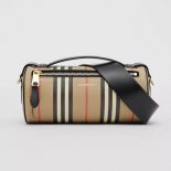 Burberry Women The Icon Stripe E-canvas and Leather Barrel Bag