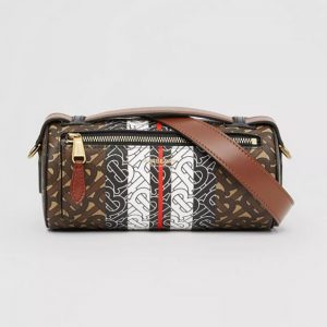 Burberry Women The Monogram Stripe E-canvas and Leather Barrel Bag