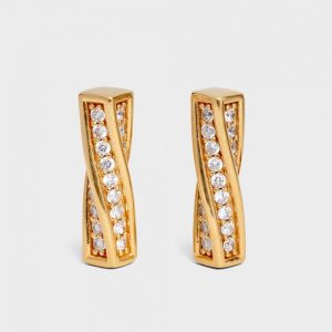 Celine Women Edwige Studs in Brass with Gold Finish and Crystals