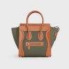 Celine Women Micro Luggage Handbag in Textile and Calfskin-Green