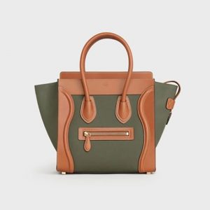 Celine Women Micro Luggage Handbag in Textile and Calfskin-Green