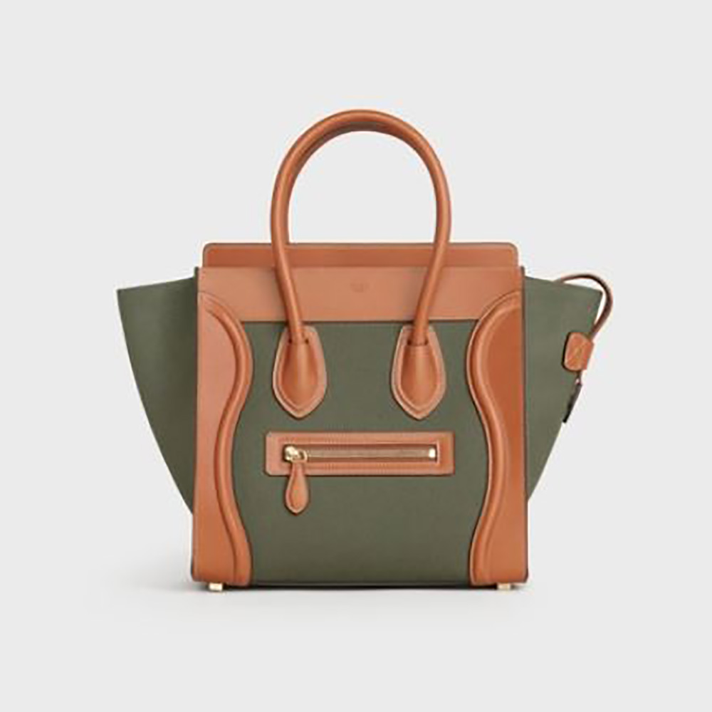 Celine Women Micro Luggage Handbag in Textile and Calfskin-Green 1 Celine Women Micro Luggage Handbag in Textile and Calfskin-Green
