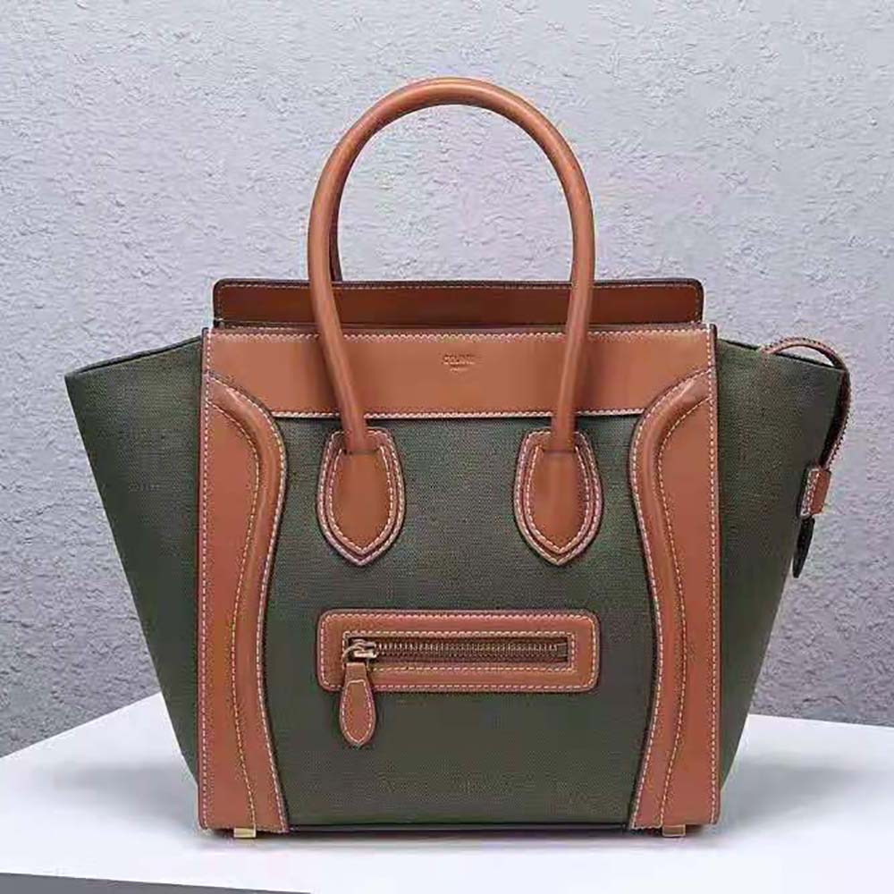 Celine Women Micro Luggage Handbag in Textile and Calfskin-Green 2 Celine Women Micro Luggage Handbag in Textile and Calfskin-Green - Image 2