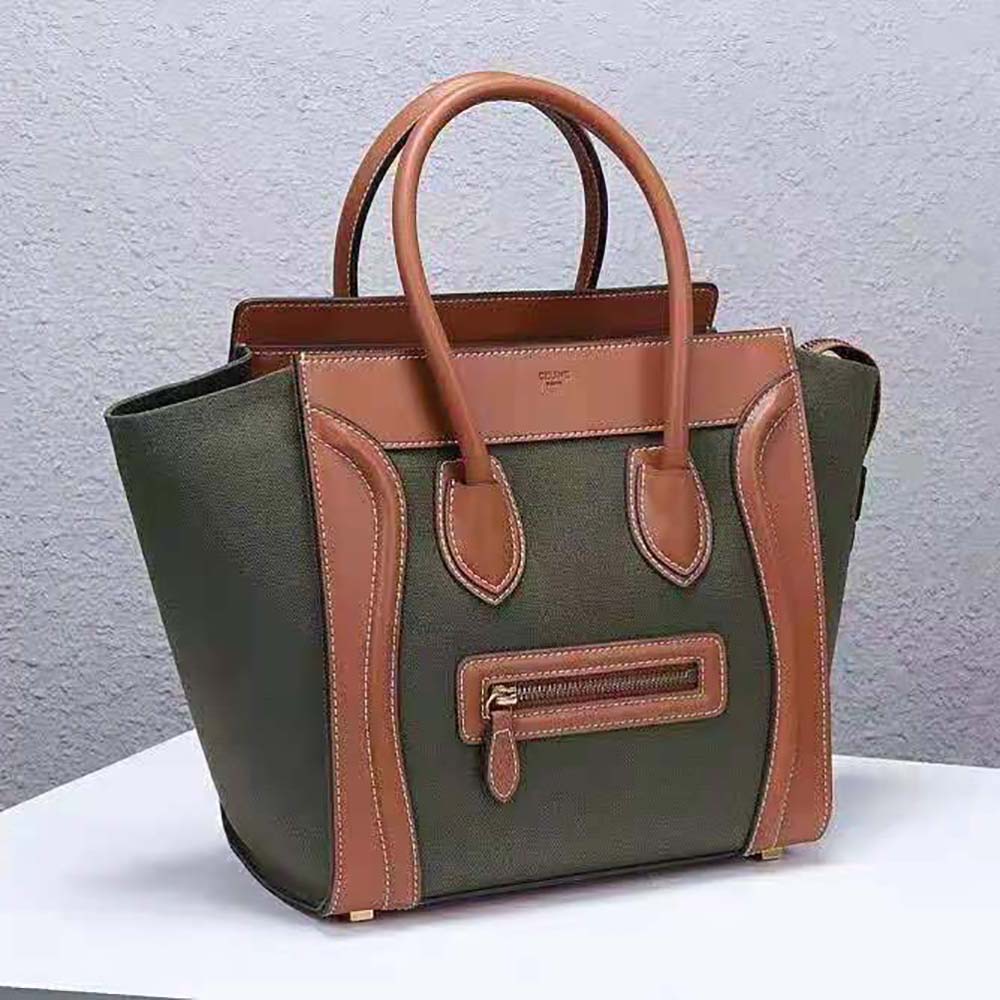 Celine Women Micro Luggage Handbag in Textile and Calfskin-Green 3 Celine Women Micro Luggage Handbag in Textile and Calfskin-Green - Image 3