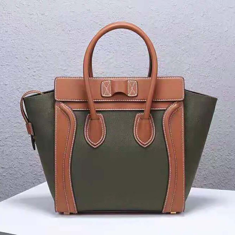 Celine Women Micro Luggage Handbag in Textile and Calfskin-Green 4 Celine Women Micro Luggage Handbag in Textile and Calfskin-Green - Image 4