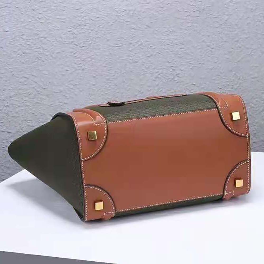 Celine Women Micro Luggage Handbag in Textile and Calfskin-Green 6 Celine Women Micro Luggage Handbag in Textile and Calfskin-Green - Image 6