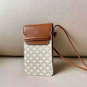 PHONE POUCH WITH FLAP IN TRIOMPHE CANVAS AND LAMBSKIN - TAN