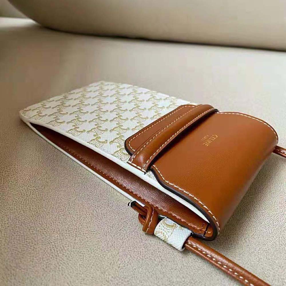 PHONE POUCH WITH FLAP in Triomphe Canvas and Lambskin