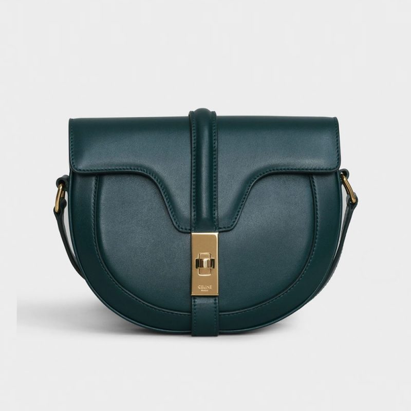 Celine Women Micro Luggage Handbag in Textile and Calfskin-Green