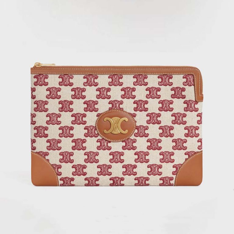 CELINE leather Triomphe Phone Pouch Shoulder Bag Brown