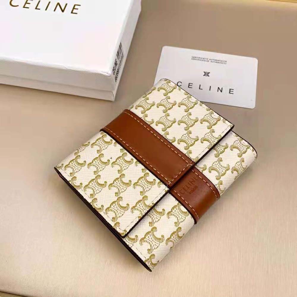 Celine Women Small Trifold Wallet in Triomphe Canvas and Lam