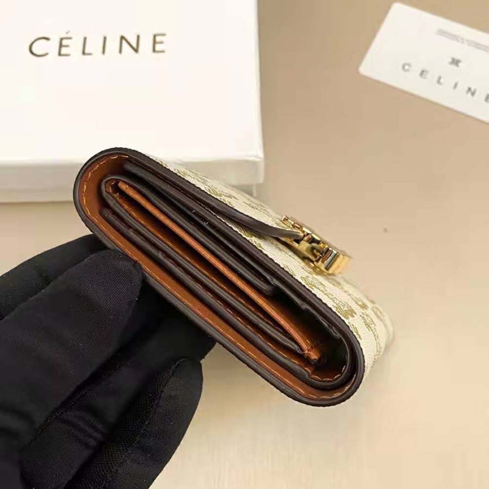 CELINE Calfskin Triomphe Canvas Small Triomphe Wallet Black