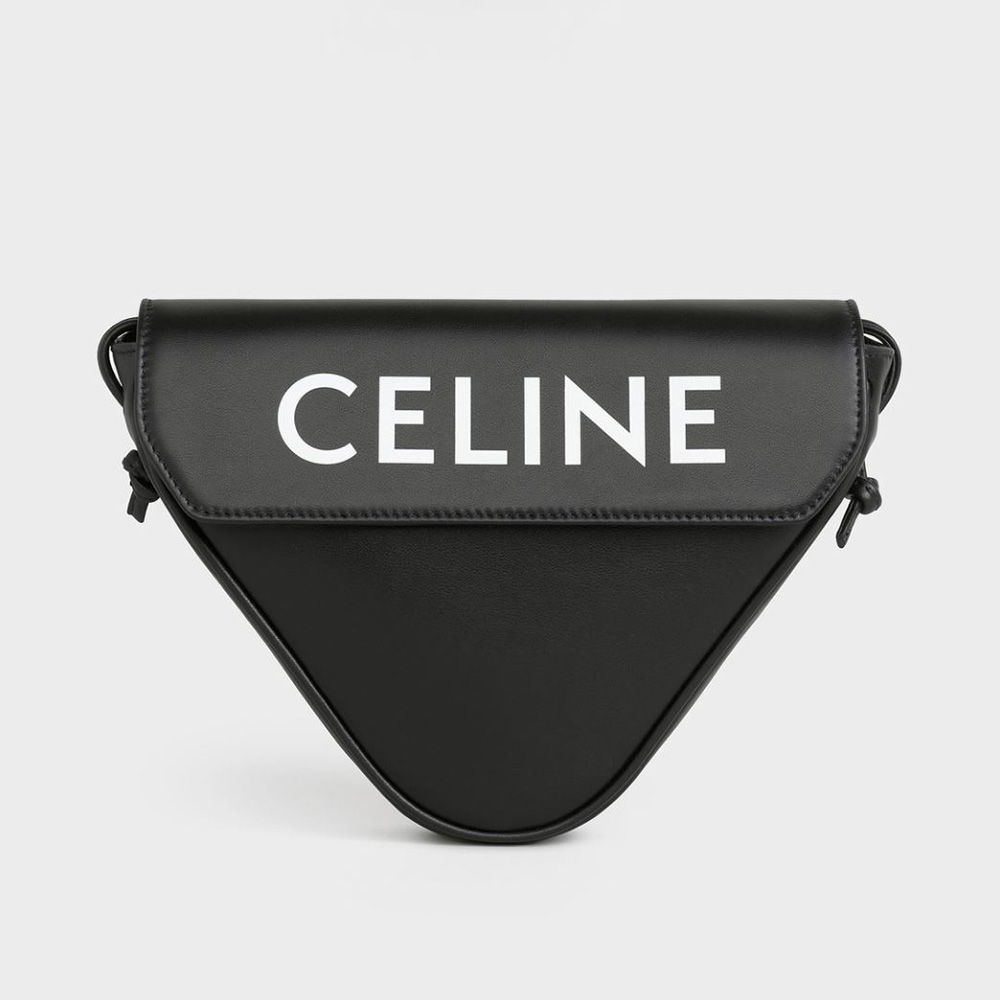 Celine Women Triangle Bag in Smooth Calfskin with Celine Print-Black