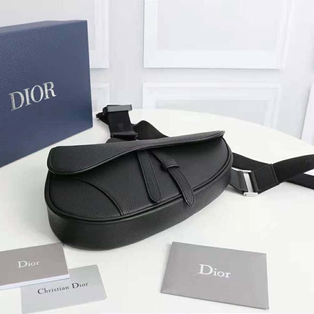 Dior Mens Saddle Bag in Black Grained Calfskin