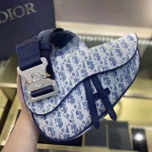 Dior Men Saddle bag Blue Dior Oblique Kasuri jacquard