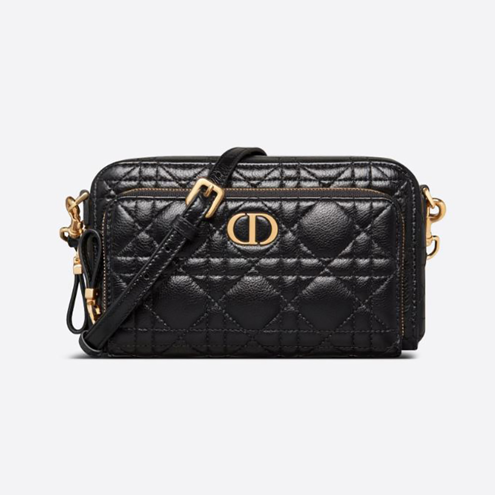 Dior Women Caro Double Pouch Black Supple Cannage Calfskin