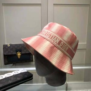 Dior Women D-stripes Small Brim Bucket Hat Pink Cotton