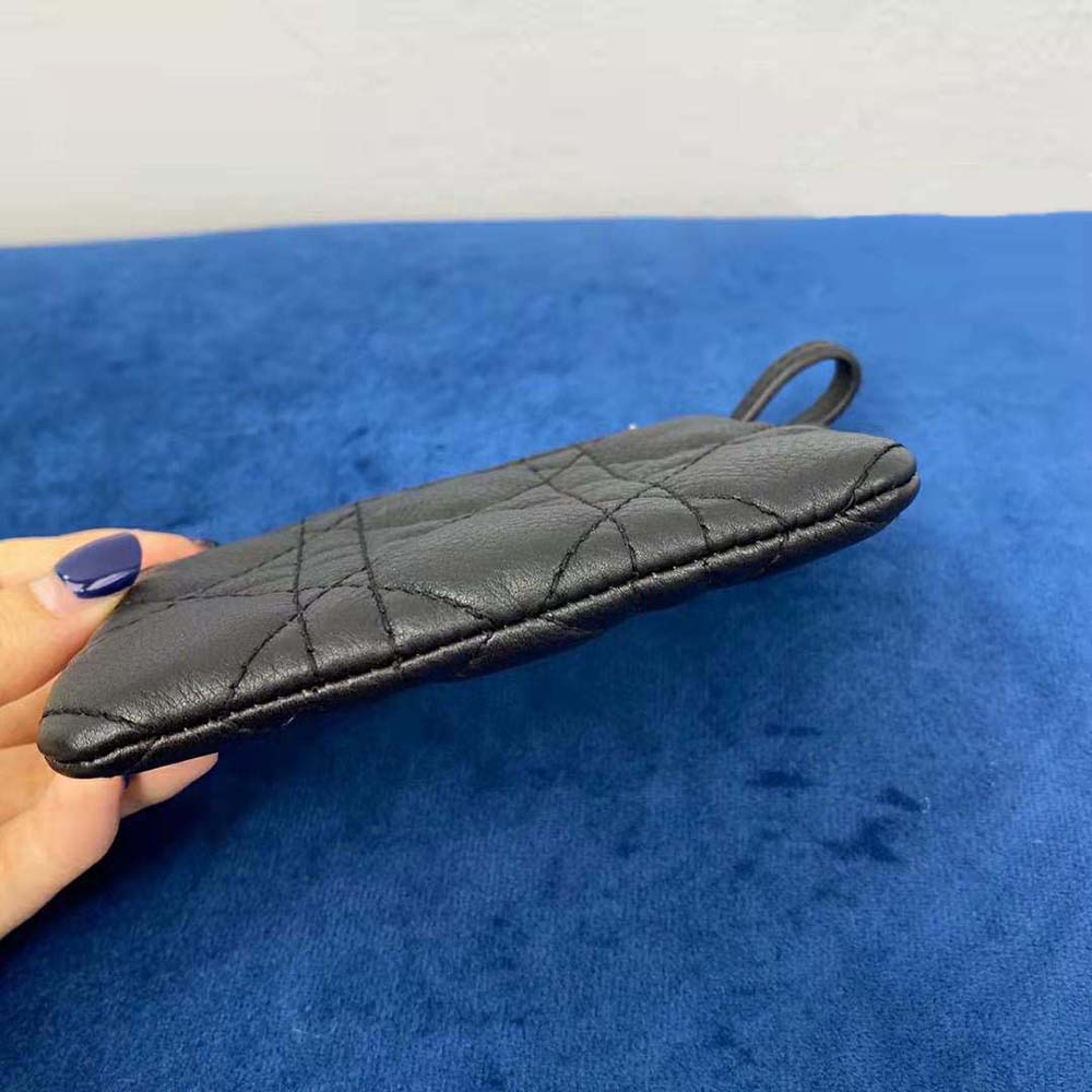 Dior Caro Zipped Key Case Black Supple Cannage Calfskin